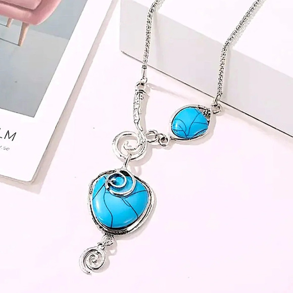 Silver Boho Turquoise Statement Necklace - Picture 3 of 5